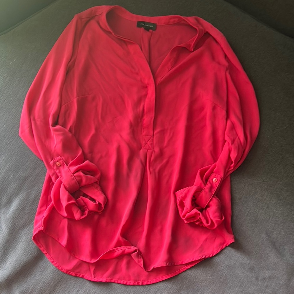 The Limited Pink Long Sleeve Blouse with Mandarin Collar